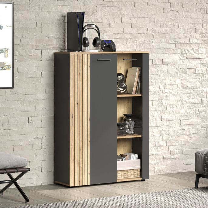 Vitrine moderne chêne/anthracite Julian